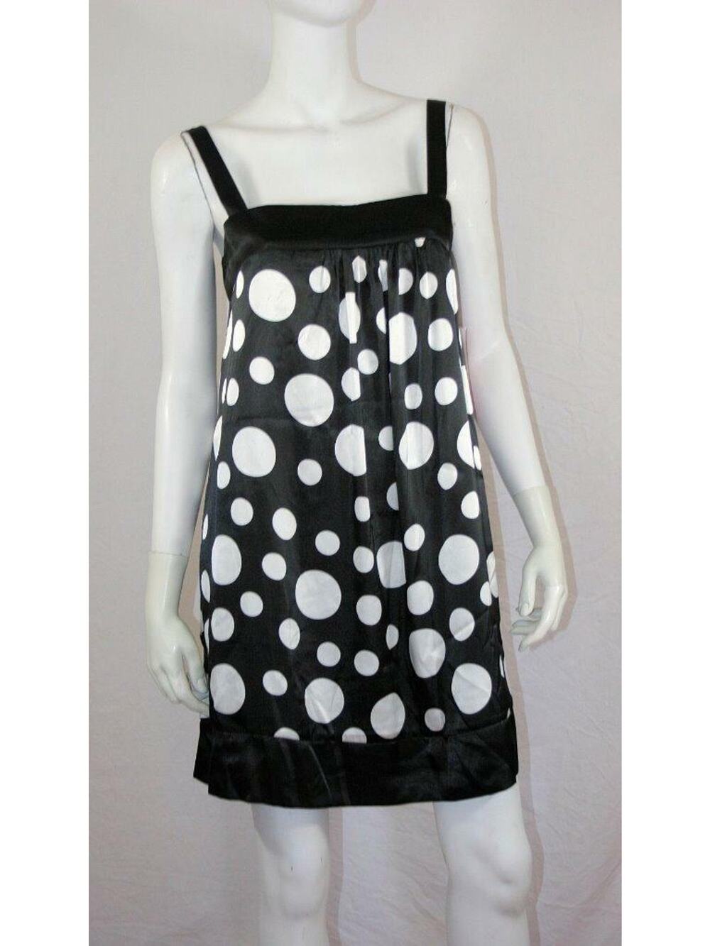 NWT AUW B&W Polka Dot Satin Shift Dress M new
